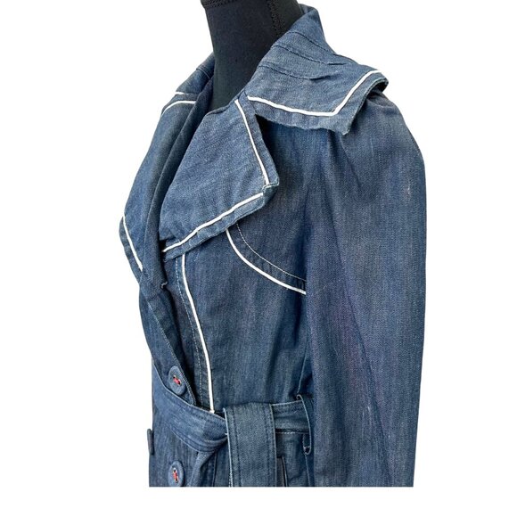 VINTAGE 90s-Y2K Guess Denim Trench Coat Jacket - Picture 5 of 14